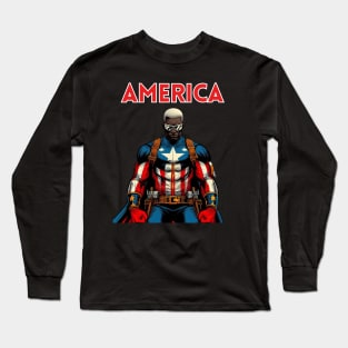 America Black Comic Book Superhero Patriotic July 4 Long Sleeve T-Shirt